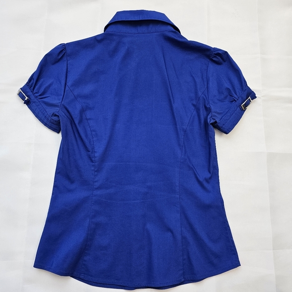 EXPRESS Women's V-Neck Short Sleeve Blouses Purple Blue Size XS - Picture 4 of 17